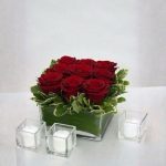 Arranged with 9 Red Roses and Leaves Breath in Glass Box