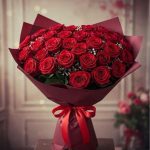 Arranged with 25 Red Roses and Baby Breath Leaves Elegantly Wrapped