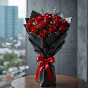 Arranged with 15 Red Roses and Baby Breath Leaves Elegantly Wrapped